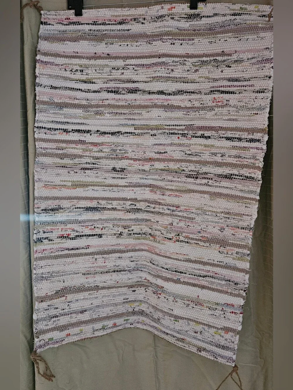 IKEA TANUM Woven Striped Accent Rug in Cream, Black, and Muted Pastels